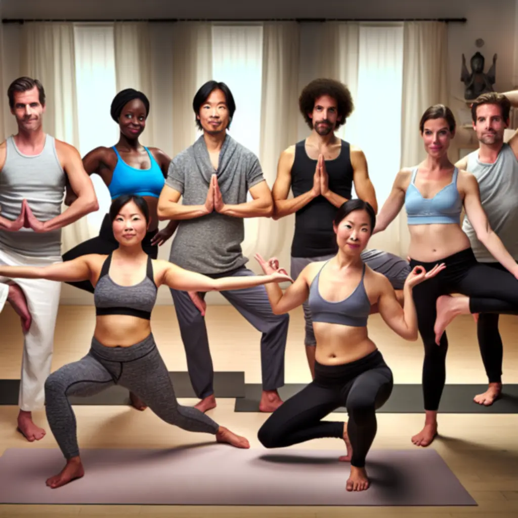 Groep yogadocenten in een rustige studioomgeving