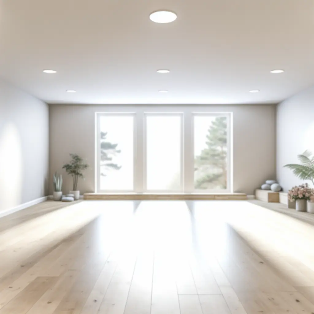 Zonnige, minimalistische yogastudio met rustige sfeer