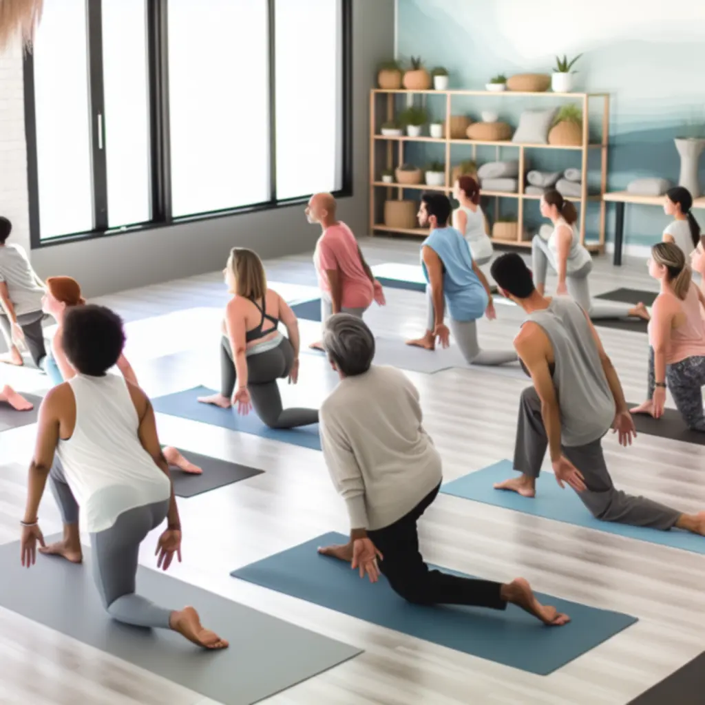 Groep yogadeelnemers in een rustige studio