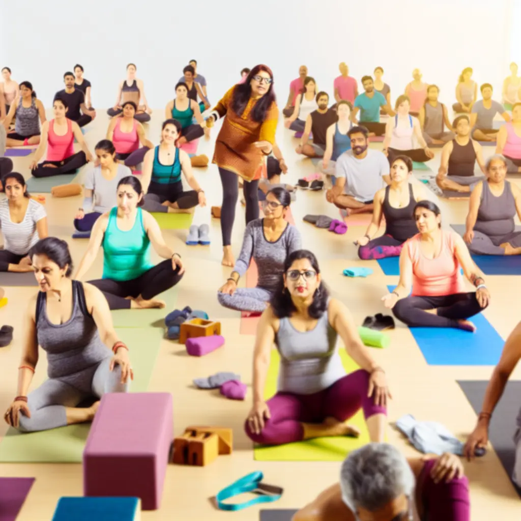 Groep deelnemers tijdens een verdiepende yoga workshop in een rustige studio.