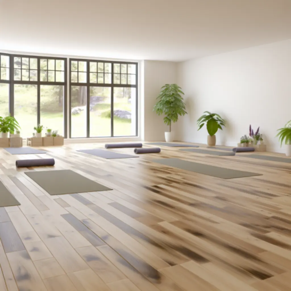 Rustige yogastudio met natuurlijke lichtinval en yogamatten